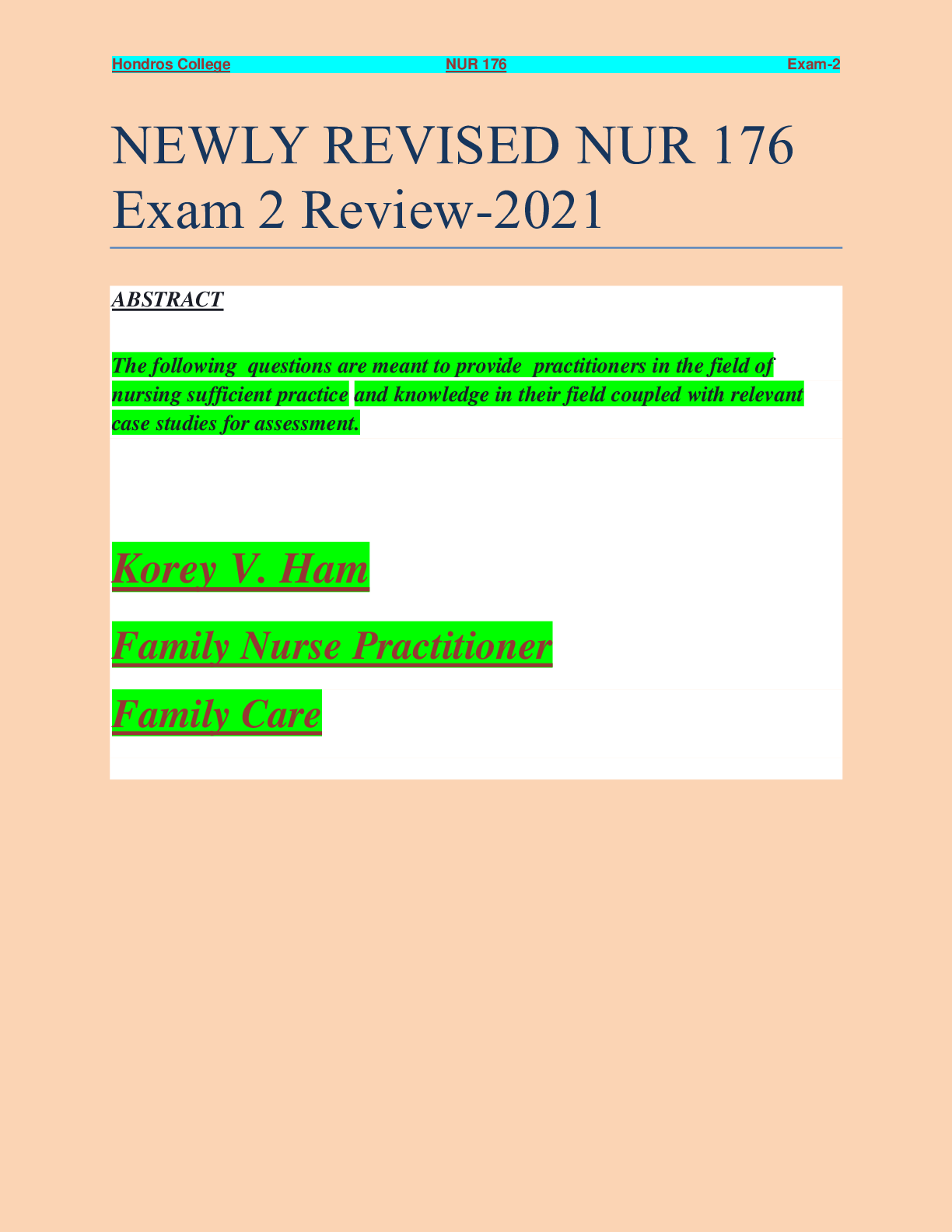 Preview image for NUR 176 Exam 2 Korey Review 2pdf (1)